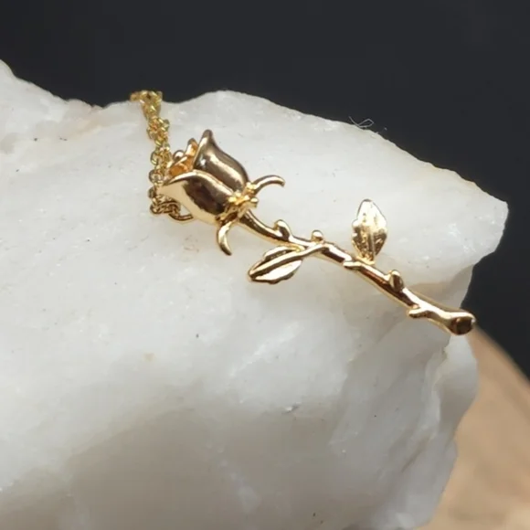 Minimalist Jewelry Dainty Rose pendant 14K Gold plated Hypoallergenic